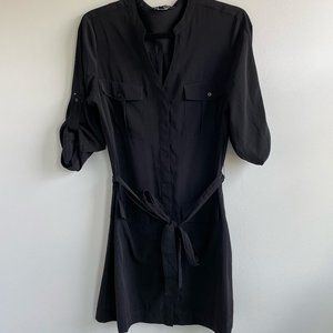 Express Work Dress, Button up shirt style with bow in front, M, Black